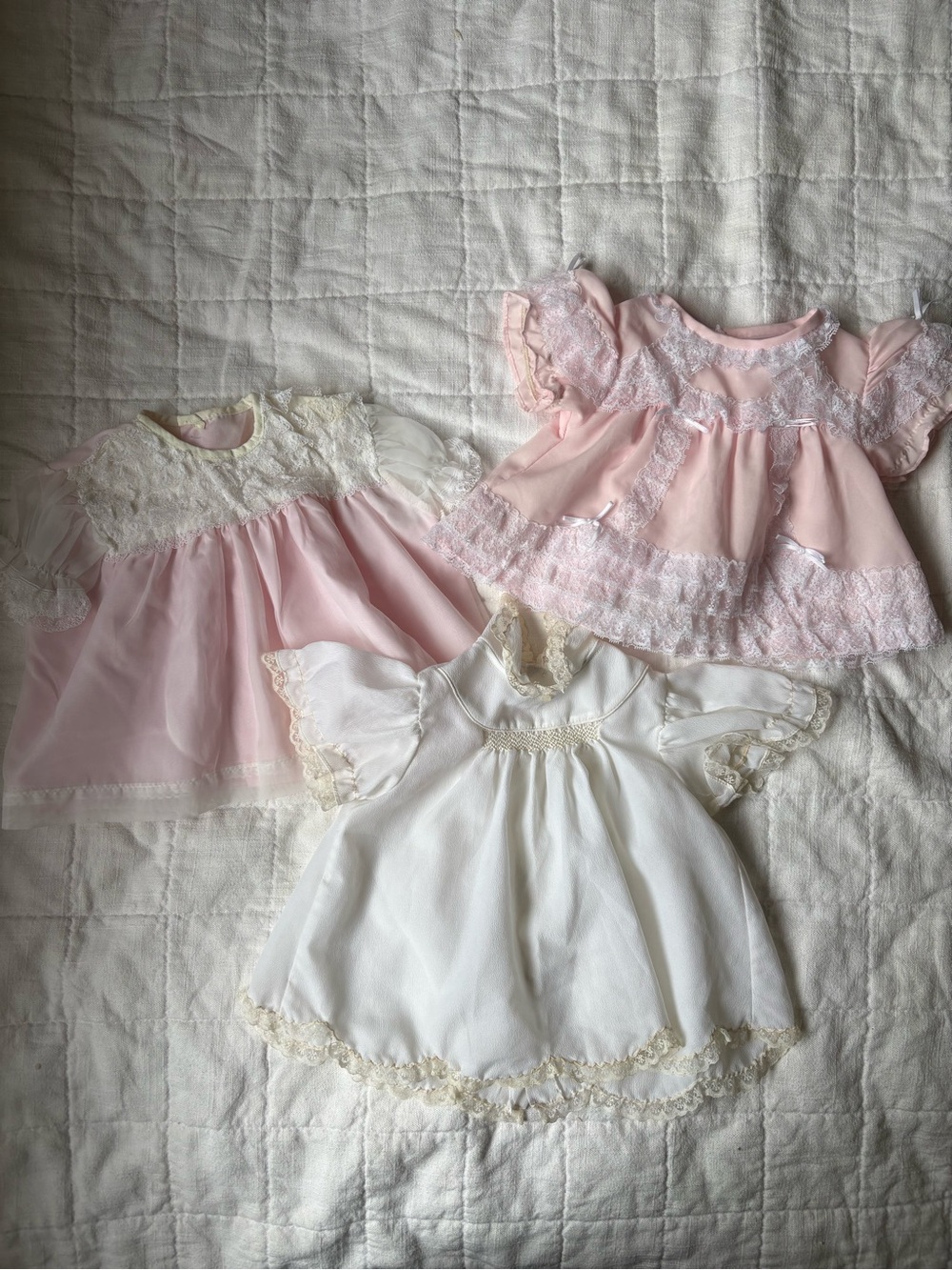 Vintage Baby Frilly Dresses Lot Soft Pink and White Mayfair & Tiny Tots Newborn